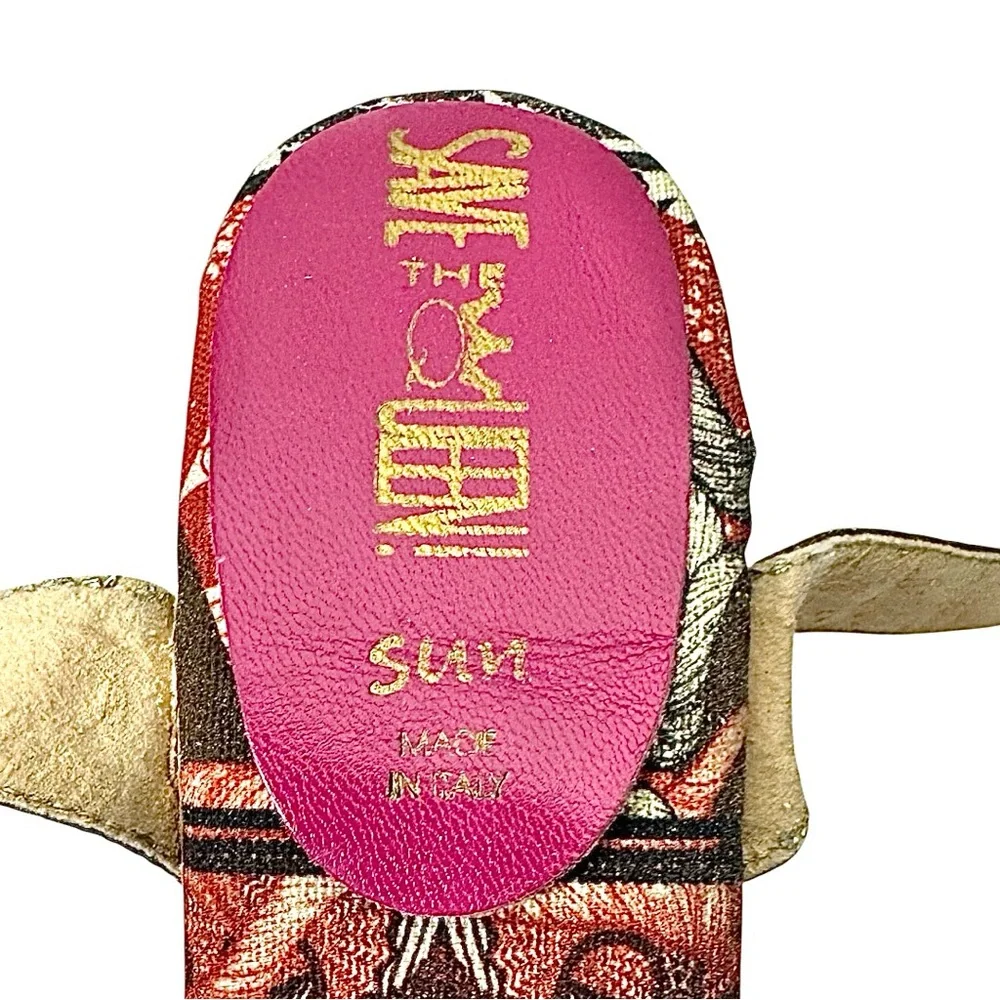 Save The Queen Multicolor Cotton Platform Sandals EU 38 US 7.5 Made in Italy